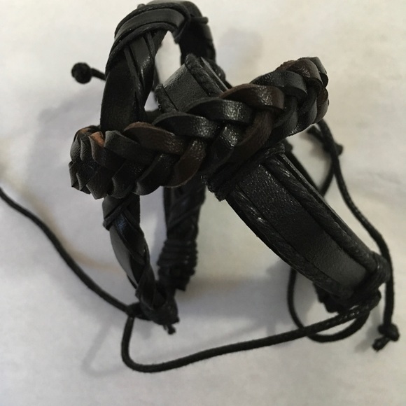 Genuine Leather Unisex 3 Piece Wristband Bracelet - Picture 7 of 8